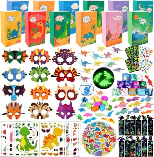 Slmeno Relleno Piñata de Cumpleaños Infantil, 204 Piezas Dinosaurios Juguetes Piñatas para Niño, Regalos Cumpleaños Niños, Rellenar Bolsas de Fiesta, Dinosaurio Cumpleaños Regalo de Fiesta