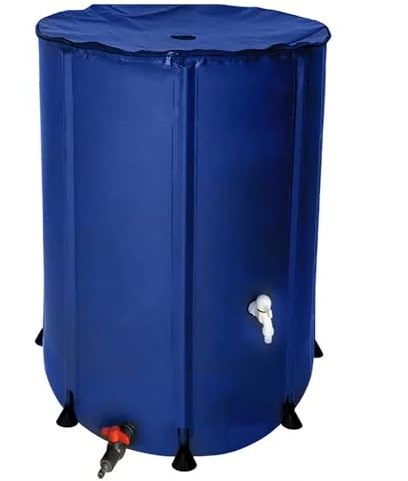 Hmtbet depositos de Agua de Lluvia, depósito de Agua de Lluvia con Rejilla de Entrada de Agua de Lluvia Portátil Sistema de Recolección de Agua de Lluvia PVC con Grifo para Recolectar Agua,Azul,100L