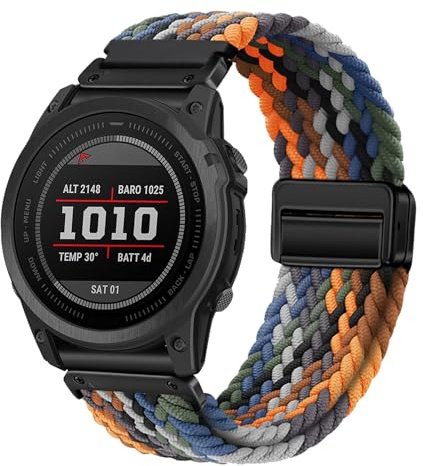 YOOSIDE Quick Fit Armband på 22 mm, flätat, elastiskt, med magnetlås, för Garmin Fenix 7/6/5/epix Pro 47 mm, band av nylon, stretchigt klockarmband för Forerunner 955, Quick Fit 22, Nylon, Ingen