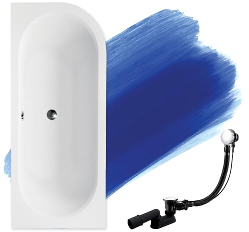 BADLAND Original Badewanne 170x75 cm Links Acryl KOMPLET KOMPLETTSET SET Premium Siphon Wanne Eckwanne Ecke Eck Badewanne Weiß Design Modern Ablaufgarnitur in Chrom für 2 Personen Made in EU 3in1