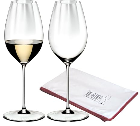 RIEDEL Performance Sauvignon Blanc Weinglas 2er Set, 440 ml, Weißweingläser mit Optik, Kristallglas, inklusive Poliertuch Logo (50 x 64 cm)
