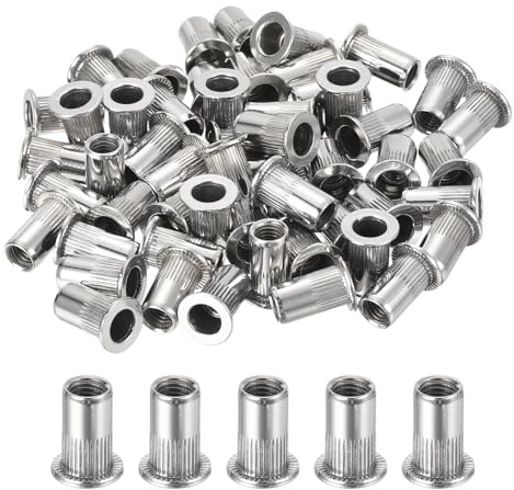 sourcing map 55 dadi per rivetti a testa piatta, M5 in acciaio inossidabile 304 con inserto filettato corpo zigrinato