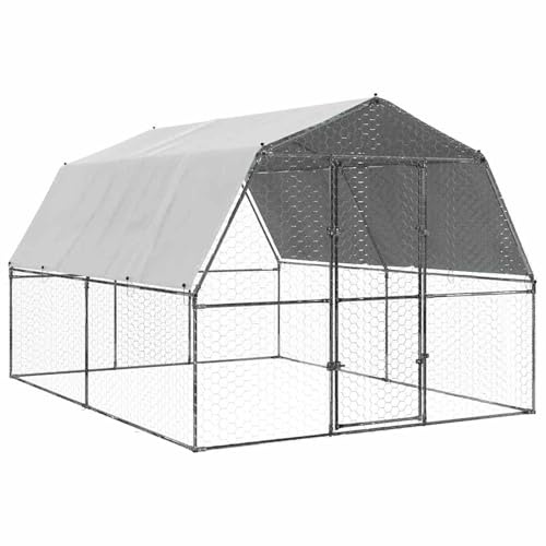 Willood Hühnerkäfige 2-teiliges Set mit Dach und Tür Freilaufgehege für Hühner Kleintiere, Hühnerhaus Kleintierstall Silbern Verzinkter Stahl