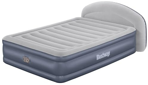 Bestway Matelas Gonflable avec tête de lit 2 Places Tritech LoungeLux avec Pompe électrique intégrée - 229 cm x 152 cm x 84 cm - Gris/Noir