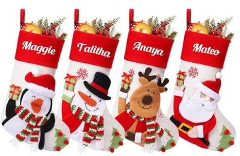 NIBESSER Chaussette de Noël personnalisée Prenom Nom Toile de Jute Sacs Cadeaux à Suspendre de 46cm Personnalisable a Chaussettes de Cheminée Xmas Sac Cadeau Sac de Bonbons pour Arbres de Noël
