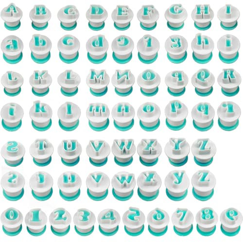 benlidoner 62 PCS Alphabet Cookie Cutters Fondant Letters Cutters Icing Letters Cutters Number Stamps for Wedding Birthday Christmas Baby Shower Party Cake Decoration