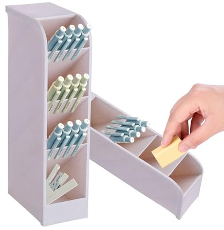 Tissting Desk Organizer, 4 Grid Vertical Pen Organizer, Plastic Desk Organizer Pen Holder Stationery, Multifunctional Marker Pencil Storage Caddy Tray for Office, School, Home (Beige)