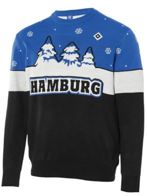 HSV Hamburger SV Ugly Christmas Sweater ** Tannen ** (DE/NL/SE/PL, Alphanumerisch, L, Regular, Regular, Blau-Weiß-Schwarz)
