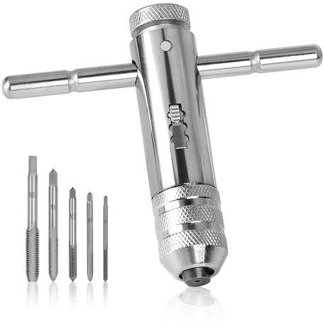 DBREAKS 5 Stk Gewindebohrer Set Verstellbarer, M3 M4 M5 M6 M8 T Griff Windeisen Ratsche, Handgewindebohrer Gewindeschneider Set, Windeisen für Gewindebohrer, Ratsche Gewindeschneider Halterschlüssel
