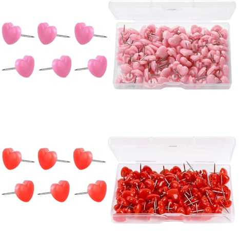 200 Stücke Pinnadeln Rosa, Reißzwecken Herz, Rosa Herz Push Pins, Kunststoff Pushpins Herzform, Herz Form Daumen Tacks für Fotowände Pinnwände Korkplatten Wanddekoration (Rot&Rosa)