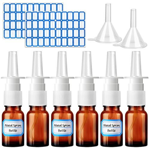ZHWKMYP 10 st nässprayflaska, 10 ml/3,7 oz 6 st påfyllningsbara fina dimmglas, tomma nässprayflaskor med 2 st trattar och 2 st etiketter