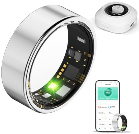 HPLSZCN Anillo Inteligente para Hombre y Mujer con Estuche de Carga, Modo multideportivo, podómetro, frecuencia cardíaca, SpO2, sueño, Resistente al Agua IP68, Monitor (Plateado, 11)