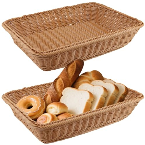 2 Stück Brotkorb Groß, 40x30x8 cm rechteckiger geflochtener Brotkorb