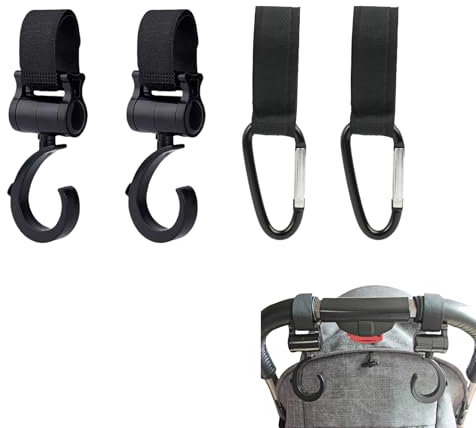 4 Stück - Kinderwagen Haken Set, Robuste Taschenhalter für Wickeltaschen, Einkaufstaschen - Universelle Passform, Sicherheitsverschluss - Vielseitiges Kinderwagenzubehör für Eltern unterwegs