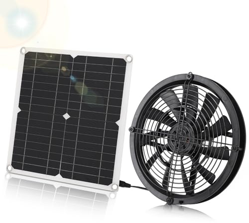 MEKOTRIN Kit de Ventilateur à Panneau Solaire - 100W 10Inch Ventilateur d'Extraction avec Panneau Solaire Étanche 3000 TR/Min pour Serre, Abri, Poulailler, Maison pour Animaux, Garage, Grenier