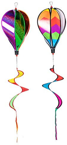 Toyvian Lot de 2 Moulins à Vent Montgolfière en Spirale pour Décoration de Jardin Extérieur, Suspensions Colorées Paillettes, Accessoires Suspendus pour Fêtes et Événements en Plein Air