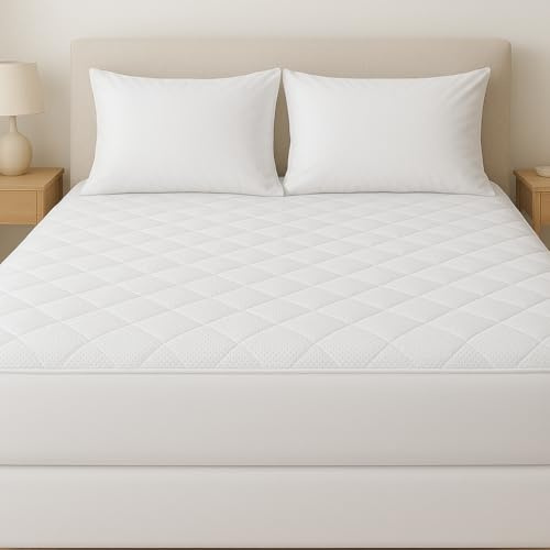 4AS Premium Bamboo Waterproof Mattress Protector King Size – Hypoallergenic & Breathable Bamboo Fabric Mattress Cover Stretches up to 40cm (King - 150x200cm)