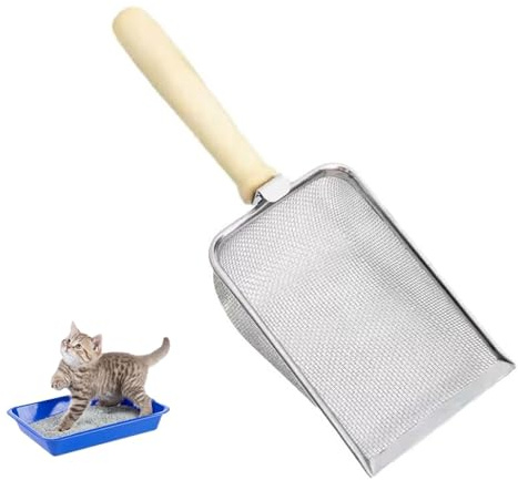 ZHAOYCSH Katzenschaufel Edelstahl für Katzenklo – Metall Katzenstreu Schaufel mit Holzgriff, 5 mm Fein Lochabstand – Hygienische Katzentoilette Schaufel für Katzenstreu | für Katzenklo Reinigung