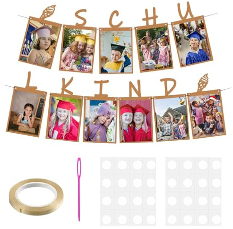 Schulkind Fotogirlande, Schulkind Girlande Deko, Kraftpapier Einschulung Deko, Hängende Schulstart Girlande Fotobanner für Jungen Mädchen Schulstart Dekoration