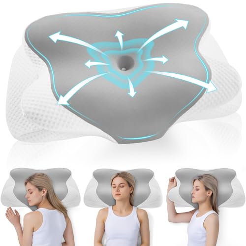 DONAMA Cuscino Cervicale per Dormire, Cuscino Ergonomico Cervicale per Dormitori Laterali, Supini e Proni, Cuscino per Cervicale con Federa Sfoderabile e Lavabile (Grigio Chiaro, 62x37x12 cm)