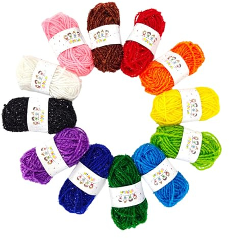 Buntes Garn in 12 Farben, zum Häkeln und Stricken, weich, bunt, für Mützen, Schals, Pullover, Decken