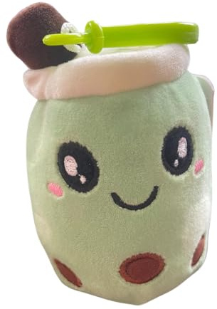 Nettes Bubble Tea Plüschtier, Boba Plüsch mit Schlüsselanhänger, Weiches Squishy Spielzeug (Matcha)