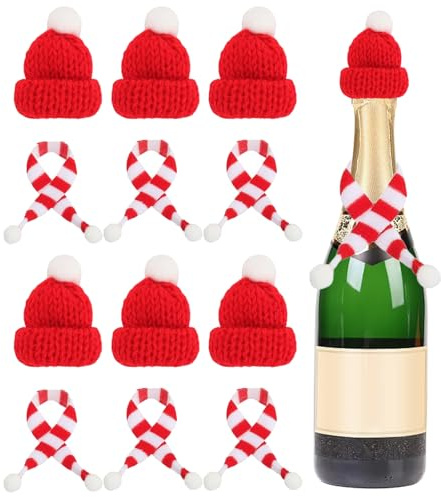 20 Stück Wichtel Zubehör Weihnachten, Mini Weihnachtsmützen Schal Kleine Nikolausmützen Wichtelmütze Basteln, Miniatur Sorgenwürmchen Strickmützen Flaschen Deko Wichteltür Puppenhaus Wichtelzubehör