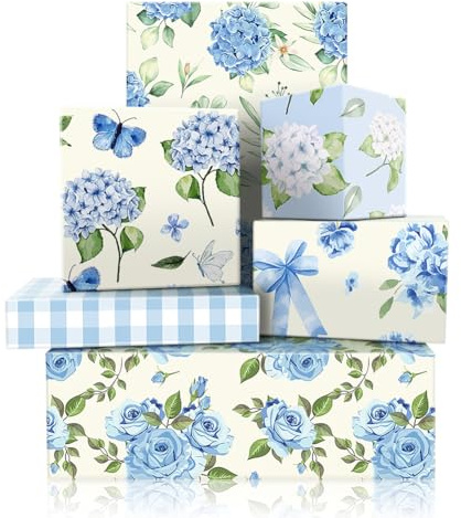 Carta da regalo con ortensia azzurra e bianca, confezione da 6 pezzi, 50 x 70 cm, fresca ed elegante, per compleanni, matrimoni, anniversari, San Valentino