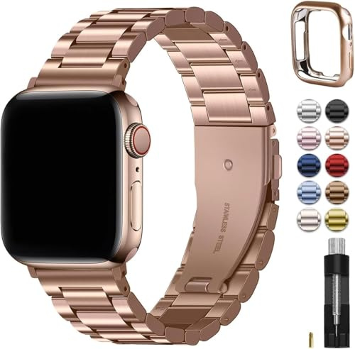 Fullmosa Metallarmband für Apple Watch Ultra 49mm mit Gehäuse | Edelstahl Ersatzarmband für iWatch Ultra 3 2 1 Damen Herren, mit S-Glieder für Präzise Feinanpassung, Roségold