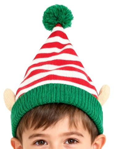 Sombrero de Papá Noel, Gorro Festivo de Navidad a Rayas con Orejas, Gorro de Felpa Suave, Divertido Accesorio Decorativo de Estilo Enano, Ajuste cómodo para Adultos, de Cosplay al Aire Libre