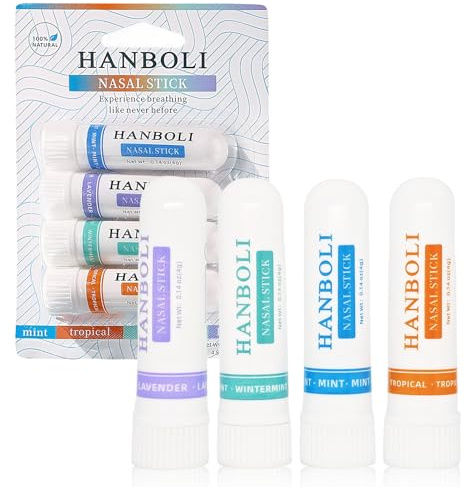 Nasal Stick 4 Pack, Sofortige Erleichterung bei Einer Verstopften,Minze-Aromatherapie-Naseninhalator,Öle Inhalator-Röhren, Verbessert die Atmung und Steigert Den Fokus