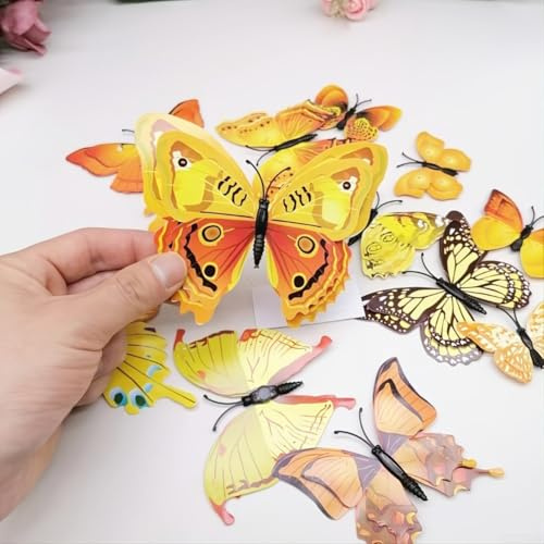 ZiStarlilife 72 calcomanías de pared de mariposa 3D de doble capa con mariposas para decoración de pared, calcomanías de arte DIY para el hogar, jardín, aula, decoración de fiesta