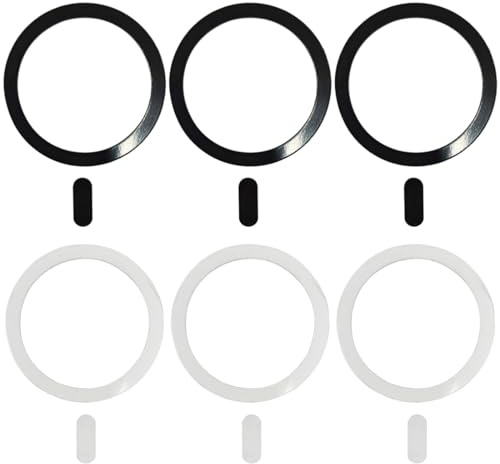 WUY Impugnature per cellulari,Set di 6 anelli metallici universali, adesivi magnetici, anelli magnetici autoadesivi per telefoni cellulari, con piastra ovale, nero/bianco, 55 x 45 x 0,5 cm