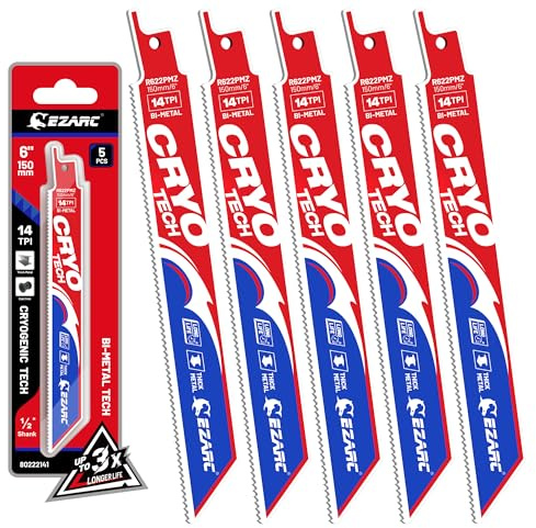 EZARC Reciprocating Saw Blade Bi-Metal Cryo Tech Sabre Saw Blades for Metal Cutting 6-Inch 18TPI R622PTZ (5-Pack)