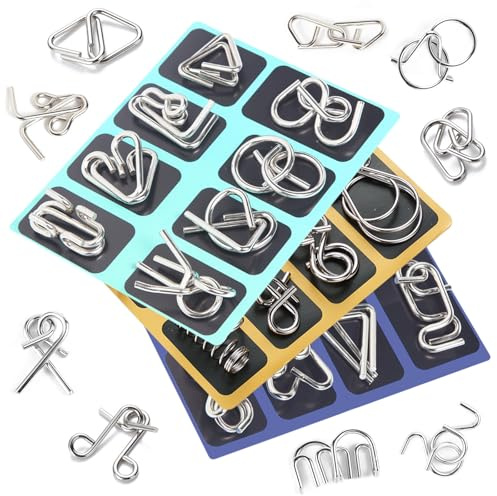 24-Teiliges Metall Puzzle Geduldsspiel Set, Montessori Metallisches Denkspielzeug, Knobelspiele für Erwachsene & Kinder zur Förderung von Logik & Geschicklichkeit (24 Verschiedene Designs)
