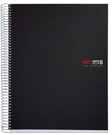 Miquelrius - Cuaderno A4 Cuadriculado 5 mm, 200 Hojas con 8 Bandas de Colores, Papel Extra Opaco 70 g/m², Tapas Polipropileno Resistente con 4 Taladros, Notebook The Originals, Negro
