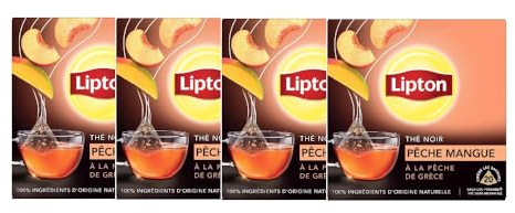 Lipton, Thé Noir Pêche Mangue de Grèce, Goût Frais et Equilibré, Thé Noir 100% d'Origine Naturelle, Vitalité, 4x20 sachets, 80 Sachets