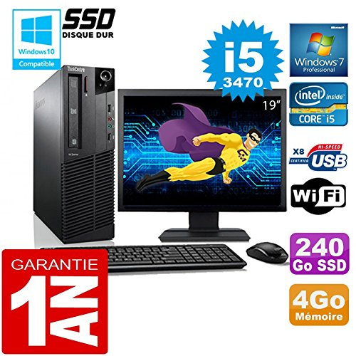 Lenovo PC M92p SFF Core I5-3470 - Disco RAM 4Go, 240 GB SSD Wifi W7, schermo 19 (rigenerato)
