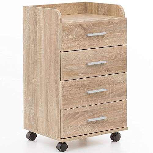 FineBuy Rollcontainer 40 x 70,5 x 33 cm, Schreibtisch-Container Rollschrank 4 Schubladen, Moderner Schubladencontainer mit Rollen, Standcontainer Bürocontainer Beistellcontainer Braun