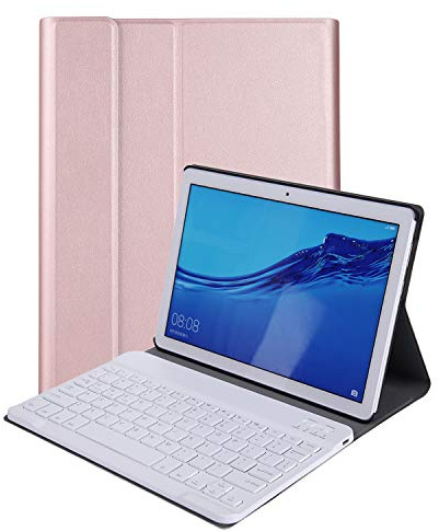 RLTech Teclado Funda para Huawei MediaPad T5 10, (QWERTY English) Ultra Slim Teclado Wireless Keyboard Case con Magnético Desmontable Inalámbrico Bluetooth para Huawei MediaPad T5 10 10.1, Rosa Oro