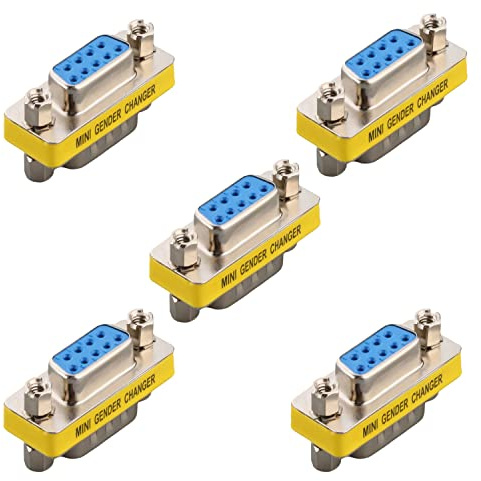 Fielect DB9 VGA Gender Changer 9 Pin Male to Female 2-Row Mini Gender Changer Coupler Adapter Connector for Serial Applications Blue Pack of 5