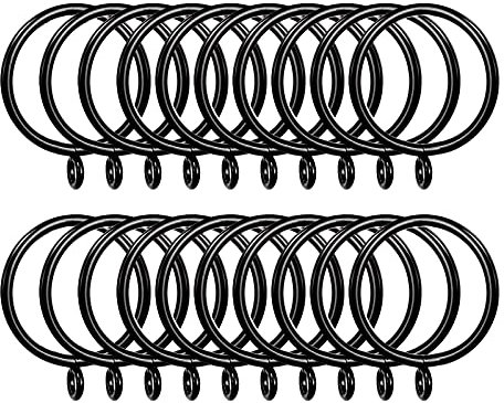 AHUNTTER 50 Pack 38mm Matte Black Metal Curtain Drapery Pole Rings with Curtain Hooks - Smooth Glider Curtain Rail Hanging Rings fit Rods up to 35mm Diameter