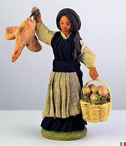 Original Frau die Henne mit Eierkörben aus Terrakotta 12 cm