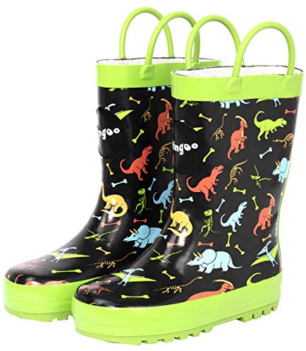 fringoo - Garçons - Bottes pour Garçons - Bottes Dinosaur - Bottes de pluie pour garçons - noir/vert - Taille enfant UK 8/26 EUR