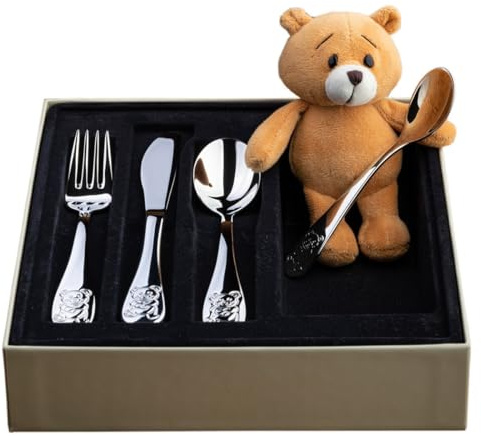 JOYERÍA EL FARO Cubiertos Infantiles Personalizados con Nombre | Grabado Personalizado, Presentación en Estuche Premium, Modelo 2