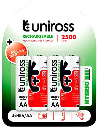 Uniross Pile Ricaricabili Hybrio Stilo AA / HR6 Ni-MH 1,2V 2350mAh - 1 Blister da 4 Batterie