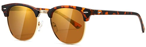 kimorn Polarisierte Sonnenbrille Unisex Retro Halb-Randlos Rahmen Klassisch Eyewear AE0550 (Matter Schildpatt-Gold Spiegel, 52)