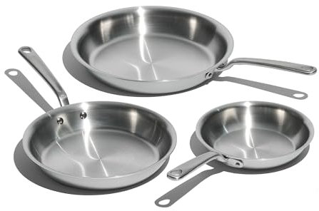 Made in Cookware - 3-Piece (Includes 8,10,12) Stainless Frying Pan Set - 5 Ply Stainless Clad - Professional Cookware - Made in USA - Induction Compatible