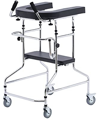 Aufrechter Gehwagen, hochbelastbarer, zusammenklappbarer Rollator mit U-förmigem Tablett und Rädern, Armlehnen, Standard-Gehhilfe, höhenverstellbare, rollende Gehhilfe for Senioren und Erwachsene