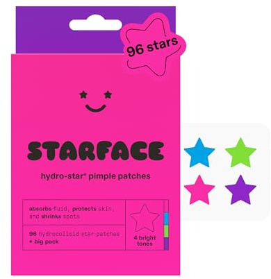 Starface Hydro-Star Party Pack Pimple Patches BIG PACK, Hydrocolloid, Clinically Proven Spot Shrinking in 6 Hours, Absorb Fluid, Reduce Redness, 4 Fun Colors, Vegan, Cruelty-Free Skincare (96 Count)
